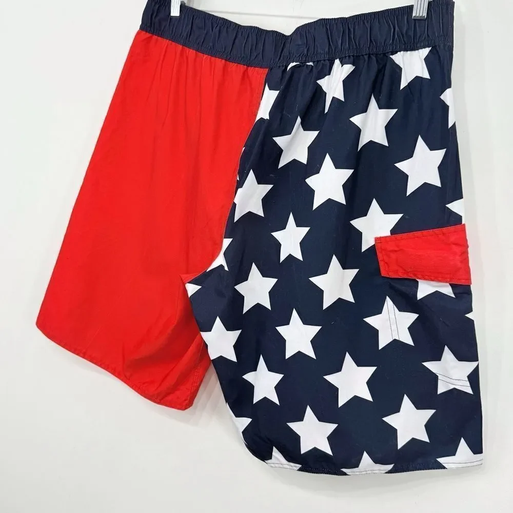 Meijer Red White Blue Starry Unlined Patriotic Board Americana Swim Shorts